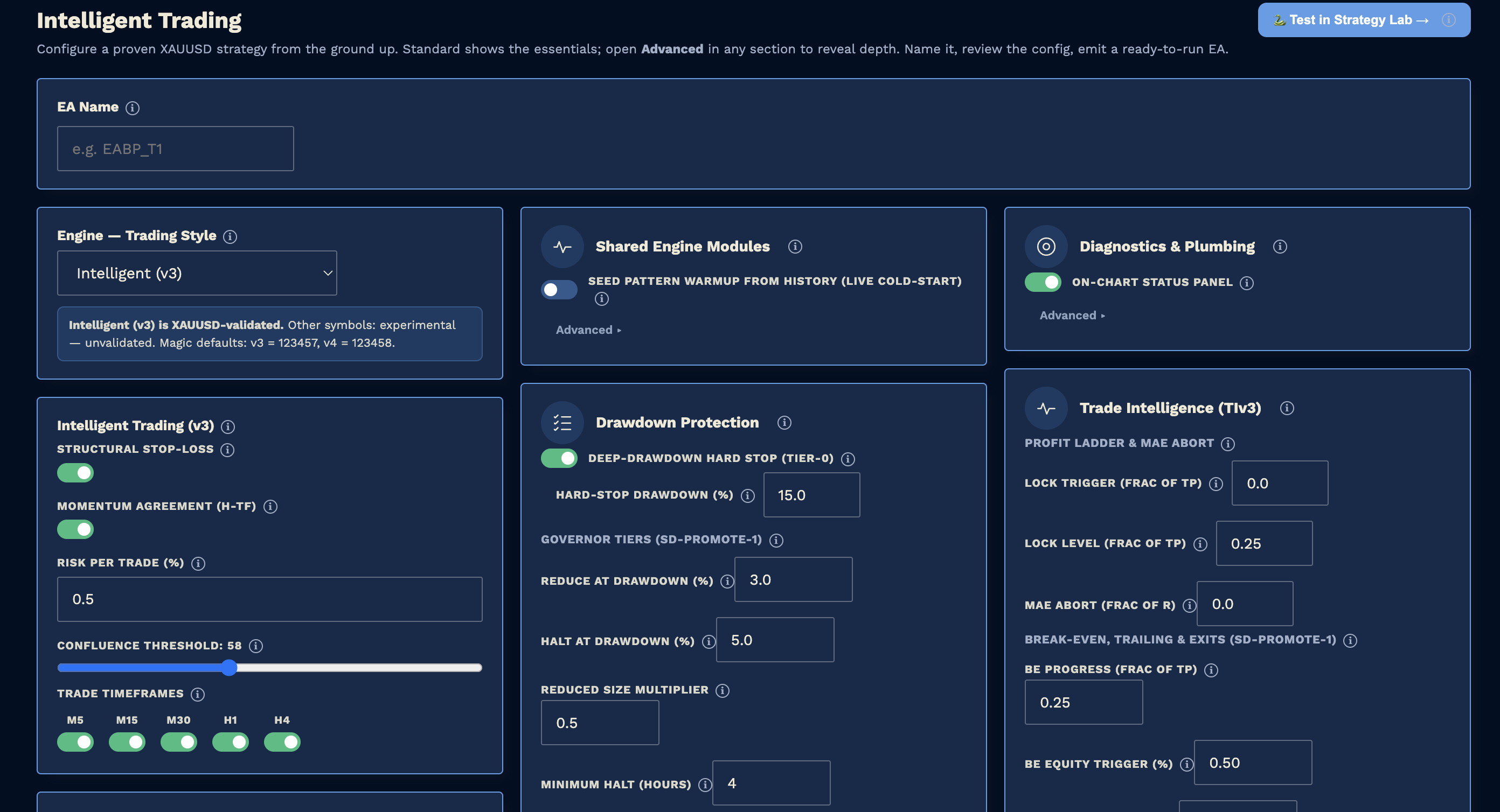 HD-Generator — Intelligent Trading engine configuration